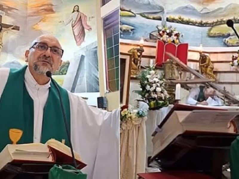 VIDEO | Un sacerdote murió aplastado por una cruz mientras daba misa